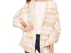 Charter Club Reversible Houndstooth Pink Camel Plaid Wrap