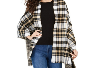 Charter Club Reversible Black Houndstooth to Plaid Wrap