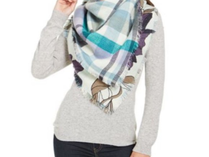 Vince Camuto Plaid Floral Reversible Seafoam Wrap