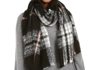 V. Fraas Bouclé Black Plaid Wrap