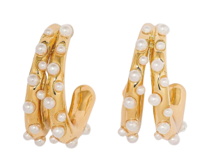 SUGARFIX by BaubleBar Pearl and Gold Double Hoop Earrings - Gold