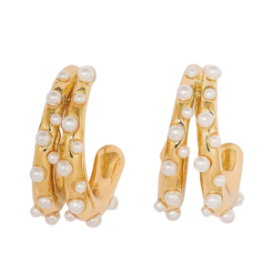 SUGARFIX by BaubleBar Pearl and Gold Double Hoop Earrings - Gold