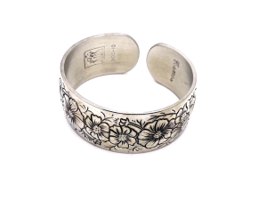 Vintage Kirk Stieff Cosmos Pewter Floral Cuff Bracelet Flower of Month October