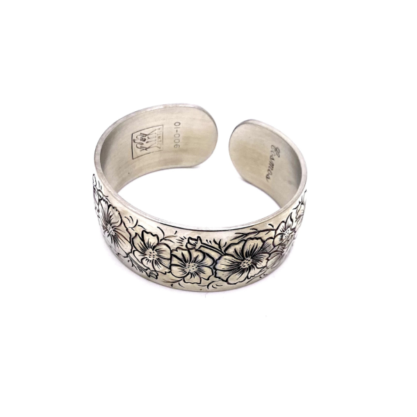 Vintage Kirk Stieff Cosmos Pewter Floral Cuff Bracelet Flower of Month October
