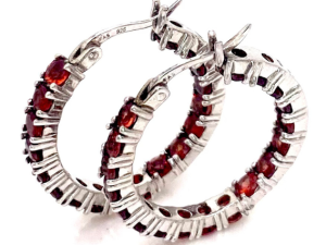 Sterling Silver 925 Garnet Hoop Earrings