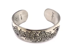 Vintage Kirk Stieff Larkspur Pewter Floral Cuff Bracelet Flower of Month July
