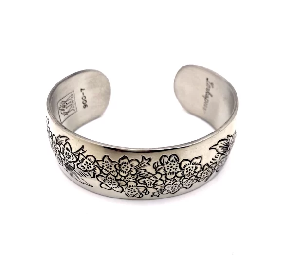 Vintage Kirk Stieff Larkspur Pewter Floral Cuff Bracelet Flower of Month July