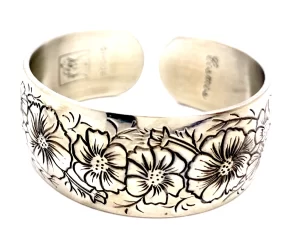 Vintage Kirk Stieff Cosmos Pewter Floral Cuff Bracelet Flower of Month October