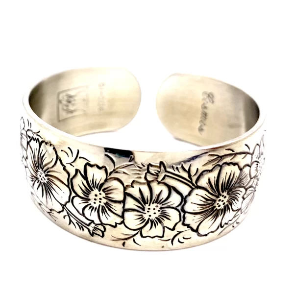 Vintage Kirk Stieff Cosmos Pewter Floral Cuff Bracelet Flower of Month October