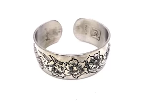 Vintage Kirk Stieff Jonquil Pewter Floral Cuff Bracelet Month of March Flower