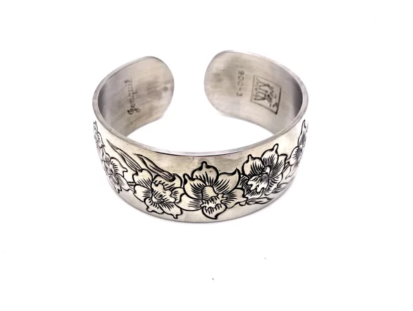 Vintage Kirk Stieff Jonquil Pewter Floral Cuff Bracelet Month of March Flower