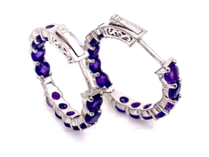 Sterling Silver African Amethyst Hoop Earrings