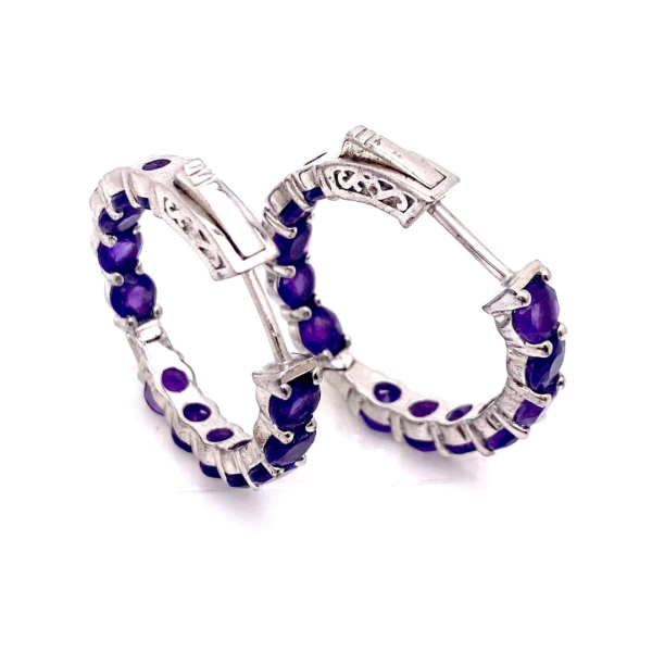 Sterling Silver African Amethyst Hoop Earrings