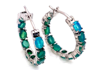 Sterling Silver 925 Emerald Hoop Earrings