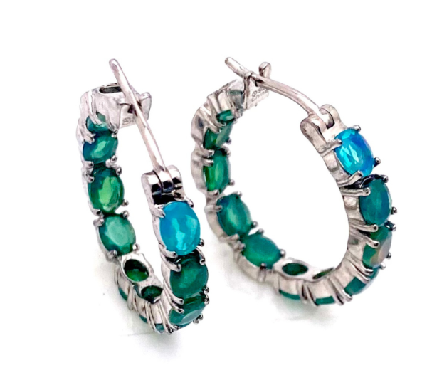 Sterling Silver 925 Emerald Hoop Earrings
