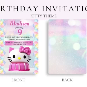 Pink Kitty Kawaii Cake Theme Birthday Party Animated Digital Invitation