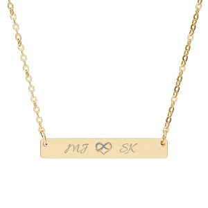 engravable horizontal bar necklace — custom initials & infinity symbol