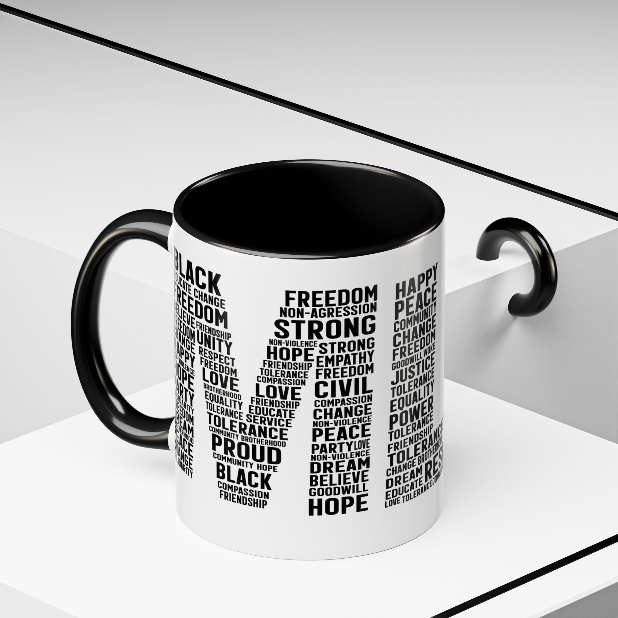 justice word cloud accent coffee mug — black & white inspirational 11/15oz justice word cloud accent coffee mug — black & white inspirational 11/15oz