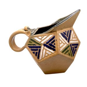 Art Deco Studio Signed Pottery Geometric Sculptural Vase Pitcher with Hand-Painted Triangles